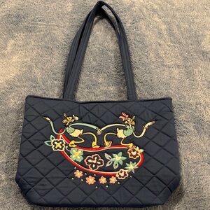 Vera Bradley Navy Tote with Colorful Embroidery